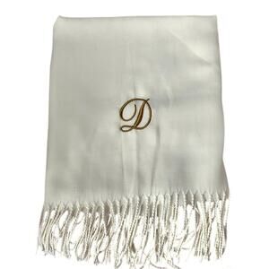 Super Soft! Cream Gold Embroidered "D" Oversized Large Scarf Shawl Wrap Glamour